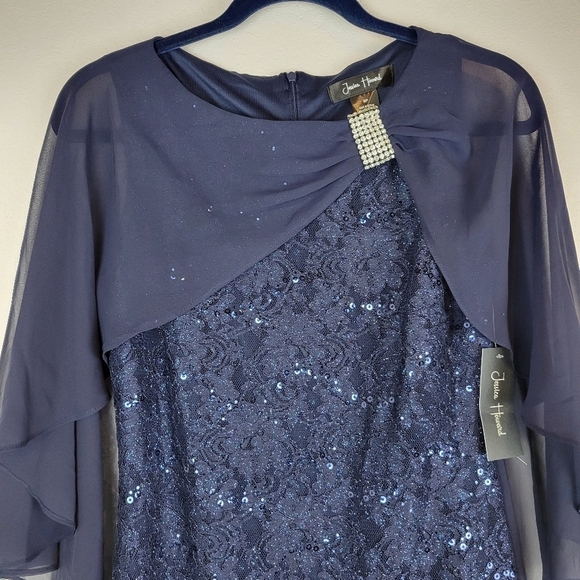 NWT Jessica Howard Embellished Sequin Capelet Gown in Navy 8P - Picture 6 of 14